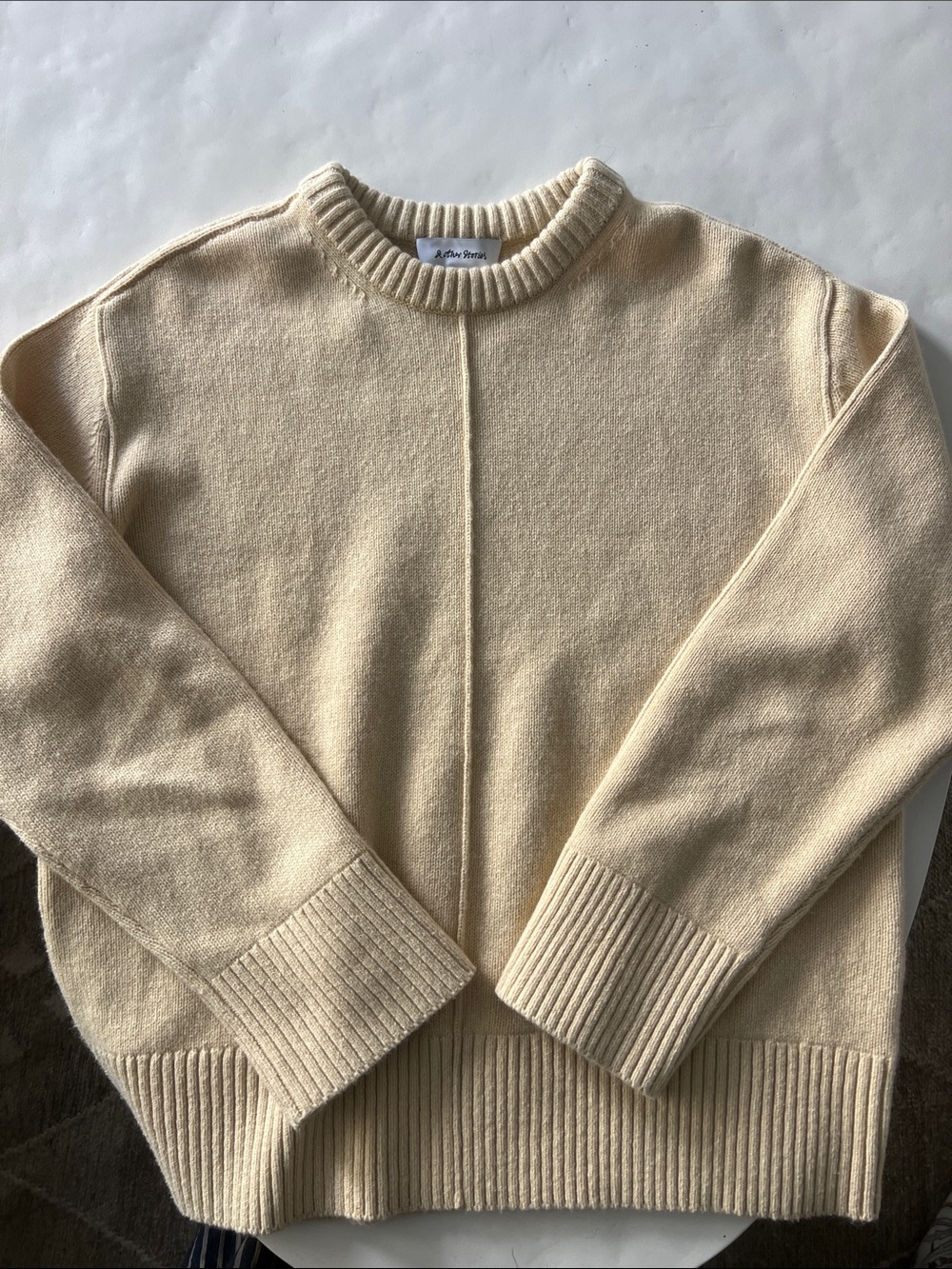 & Other Stories Heavyweight Wool Blend Crewneck Seam Sweater Yellow Beige S $109 - Picture 2 of 6
